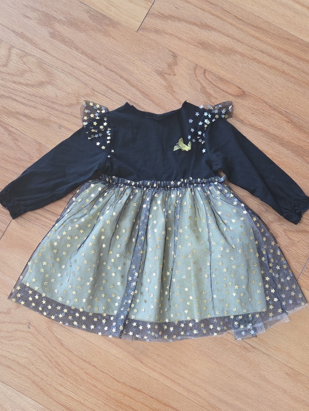 Black and Gold Star Tulle Girls' Dress - 12 Months